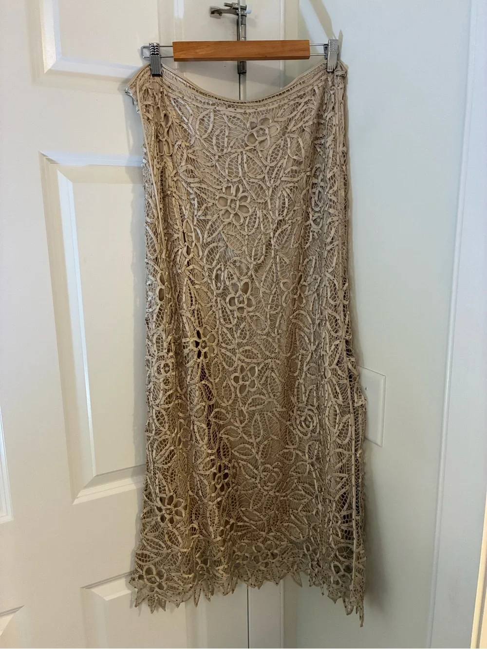 Silken Poetry Silk Crochet Coquette Boho Skirt 100% Silk L